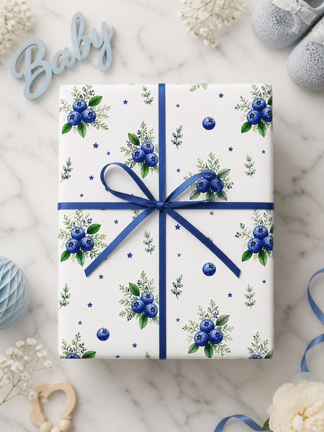 Blue Watercolor Blueberry Pattern Wrapping Papers | Floral Holiday Gift ...