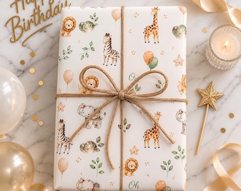 Safari Nursery Animals Wrapping Papers | Lion Giraffe Koala Baby Shower or Birthday