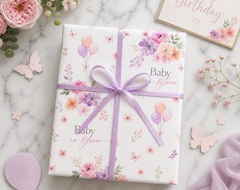 Floral Baby Shower Wrapping Paper Baby in Bloom