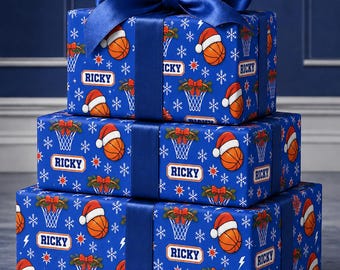 Personalized Basketball Christmas Wrapping Paper | Holiday Sports Gift Wrap
