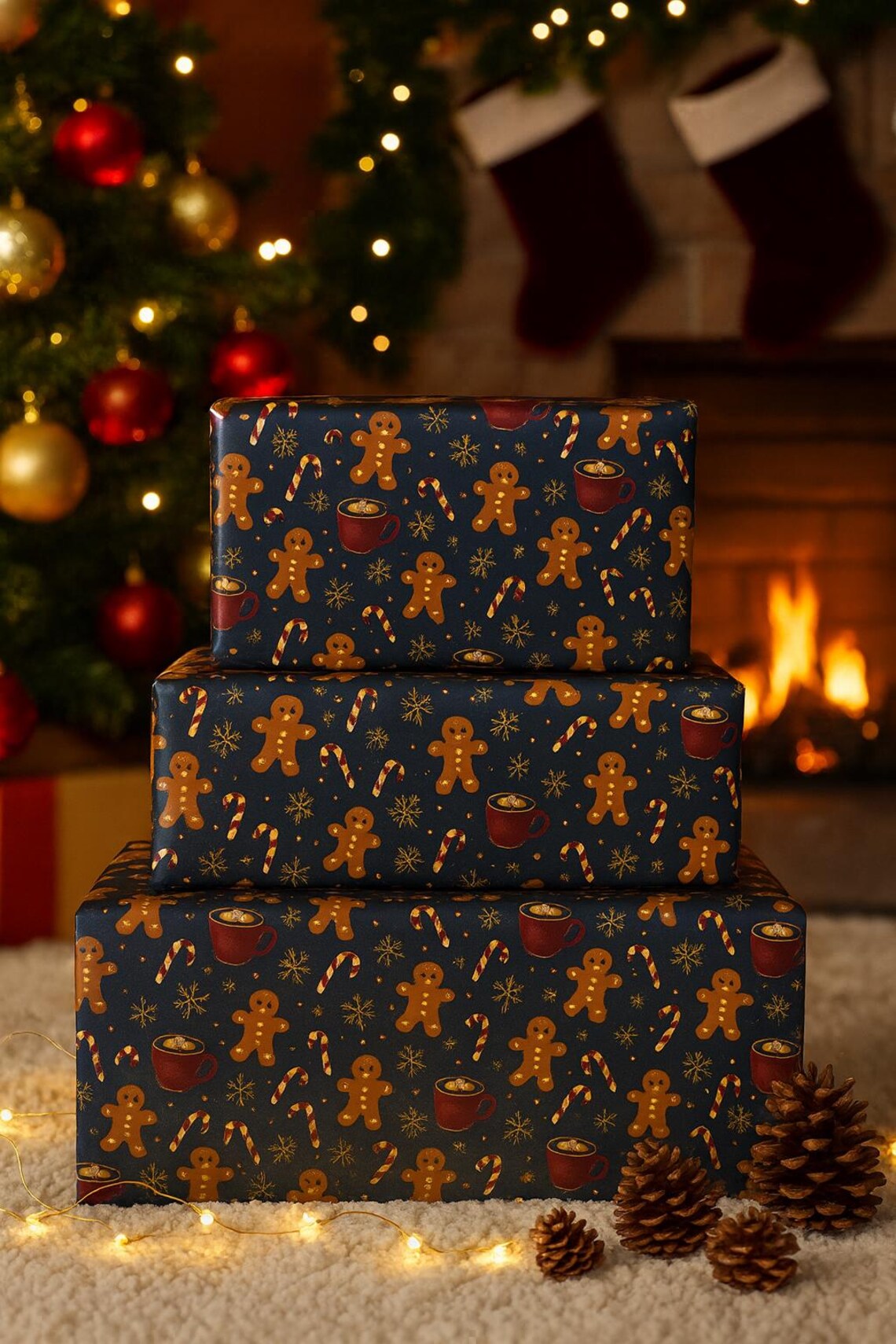 Gingerbread and Candy Cane Pattern Wrapping Paper | Holiday Cookie ...