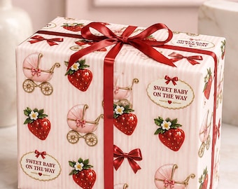 Sweet Baby on the Way, Strawberry Baby Shower Wrapping Paper, Sweet Baby on the Way Gift Wrap
