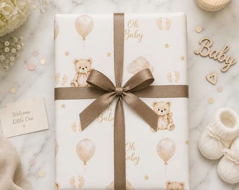 Baby Shower Neutral Oh Baby Animals Wrapping Paper