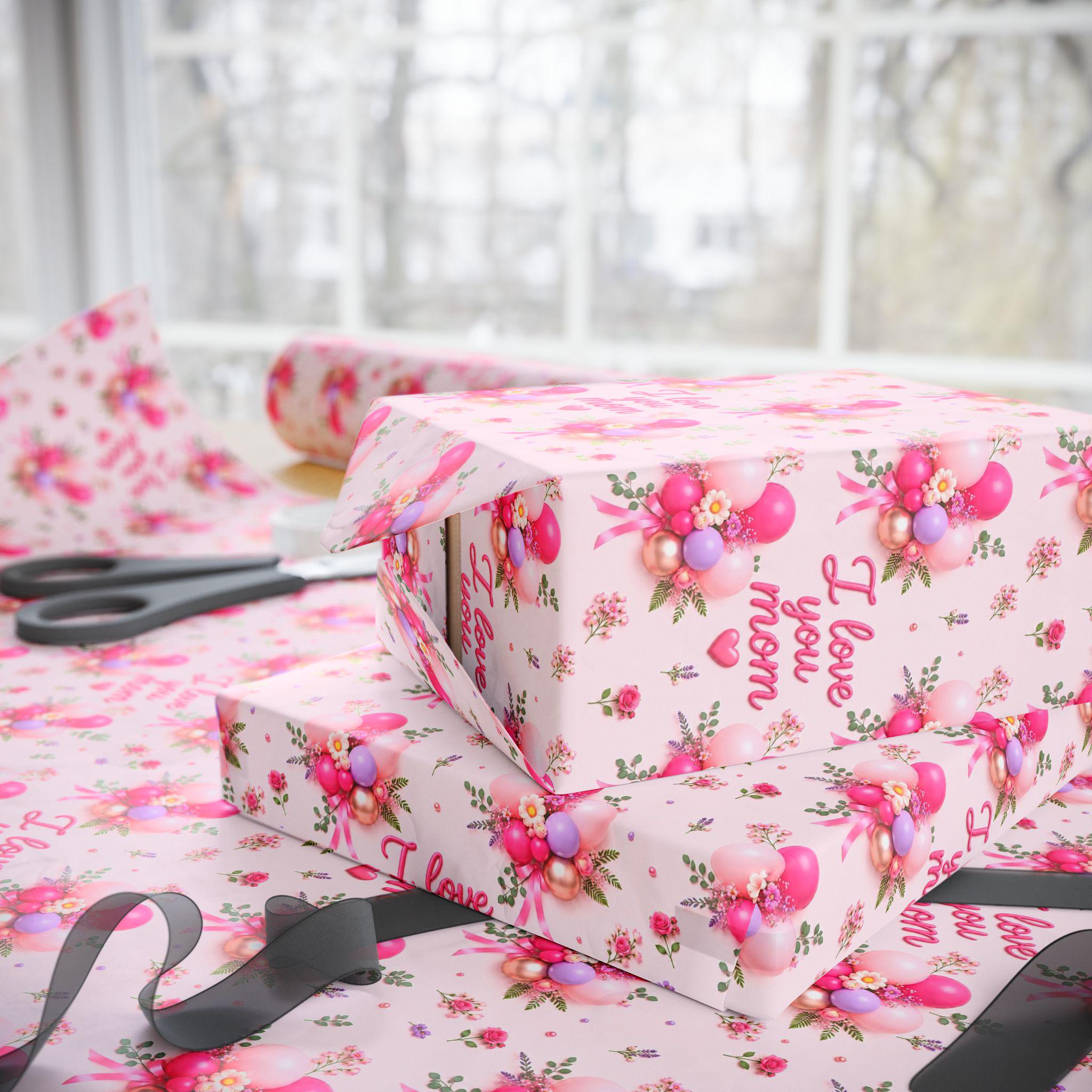 Pink Floral Balloons Wrapping Paper | Balloon Bouquet Gift Wrap I Love ...
