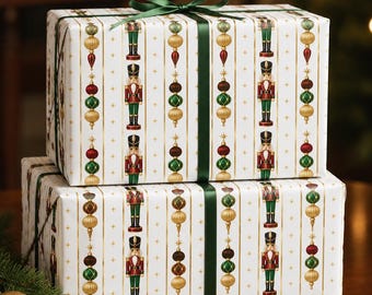 Luxury Nutcracker Christmas Wrapping Paper, Holiday String Lights Wrapping Paper | Christmas Pattern Roll