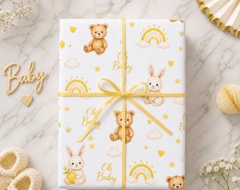 Cute Baby Teddy Bear Balloon Wrapping Paper | Nursery Animal Pattern Baby Shower