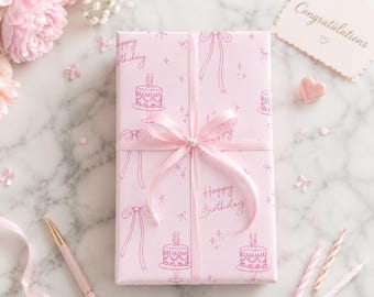 Pink Doodle Birthday Icons Wrapping Paper | Pink Party Wrap