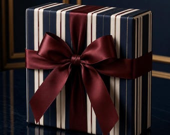 Navy Red Cream Striped Wrapping Papers | Modern Nautical Gift Wrap Roll