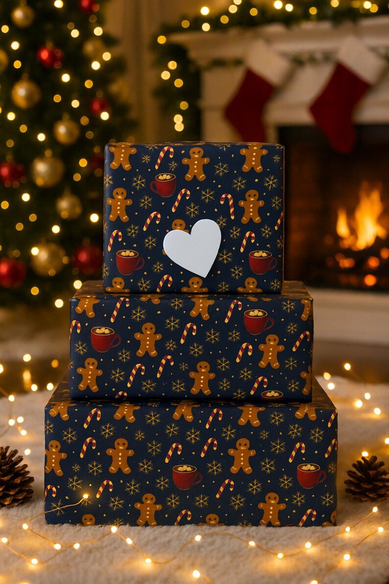 Gingerbread and Candy Cane Pattern Wrapping Paper | Holiday Cookie ...