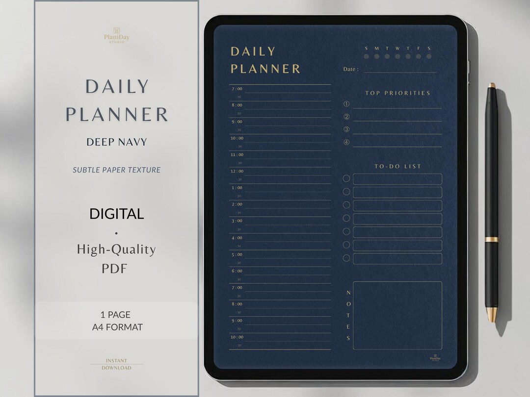 Navy Daily Routine Order Deep Navy Daily Planner, Digital HQ PDF Tablets, Minimalist Schedule ...