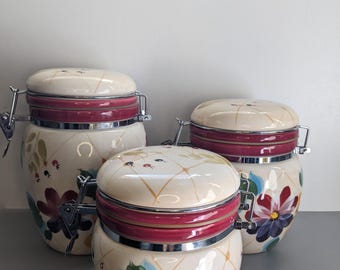 Zestaw ceramicznych pojemników Heritage Mint Fresh Fruit 3, hermetyczne pojemniki do przechowywania w kuchni, styl vintage z lat 90.