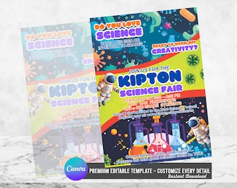 Science Fair Project Board Template Canva | Editable Trifold Poster | STEM School Display | Printable Science Template