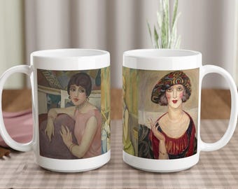 Mug Art Déco Elegance - Tasse en céramique parisienne vintage d'inspiration Gerda Wegener - Mug à café et à thé de 11 oz