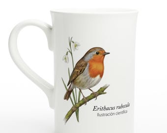 Mug Erithacus Rubecula - Illustration scientifique unique d'oiseau - Cadeau parfait pour les amateurs d'oiseaux