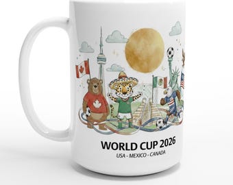 Mug Coupe du monde 2026 - Cadeau pour supporter de football et de football en céramique - Souvenir des États-Unis, du Mexique et du Canada