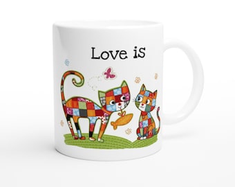 Mug chat Love Is Funny – Cadeau de Saint-Valentin pour elle ou pour lui