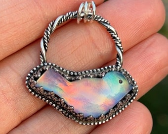 BIRDIE IN A BASKET - bird necklace - aurora opal bird necklace - handcrafted - sterling silver
