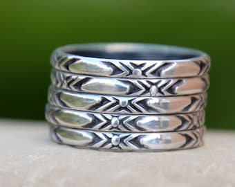 PATTERN STACKING RINGS - rustic wedding band - minimalist wedding band - engagement ring - engagement band - sterling silver band -stackable