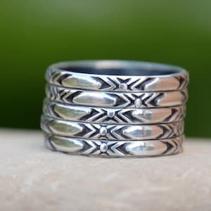 PATTERN STACKING RINGS - rustic wedding band - minimalist wedding band - engagement ring - engagement band - sterling silver band -stackable