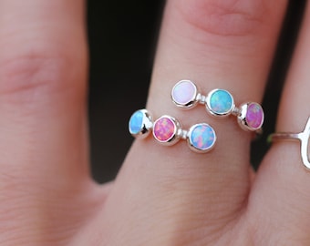 MULTI OPAL RING - Dual Opal Ring - October Ring - Mother's Ring - Adjustable Opal ring ~ Opal ring - Dual Adjustable Gemstone Ring