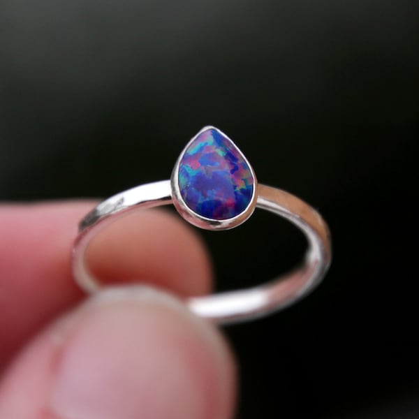 TEARDROP OPAL STACKING Ring- Teardrop ring - pear shaped ring