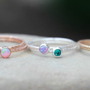 STACKING BIRTHSTONE RING - Mother&#39;s Ring - Gemstone Ring - birthstone ring - stackable rings - rose gold - yellow gold - sterling silver