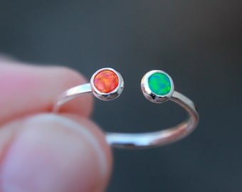 Anillo apilable de ópalo ajustable ~ Anillo de ópalo - ANILLO DE Ópalo DE PLATA DE LEY - Anillo ajustable con piedras preciosas
