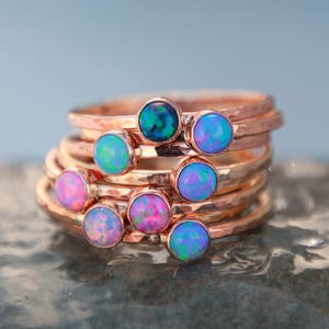 ROSE GOLD OPAL Stacking ring Opal ring Pink Gold Opal Ring Gemstone Ring October Ring stacking gemstone ring image 4