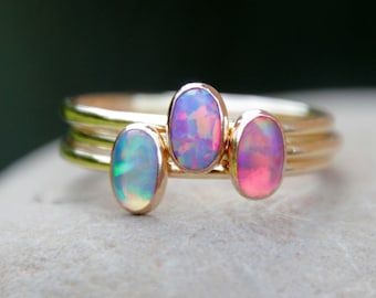 GOLD OVAL OPAL ring - opal ring - opal stacking ring - gemstone stacking ring - october birthstone ring - october ring - stacking oval ring