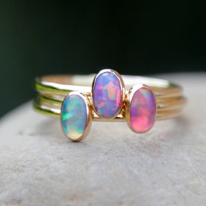 GOLD OVAL OPAL ring - opal ring - opal stacking ring - gemstone stacking ring - october birthstone ring - october ring - stacking oval ring