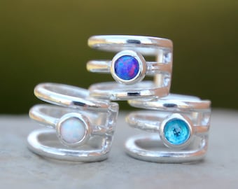 Sterling Silver OPAL EAR CUFF - birthstone earr cuff - earr cuff - ear band - opal ear cuff - silver ear cuff