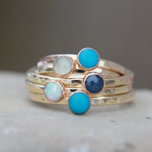 NATURAL GEMSTONE STACKING Ring - Silver, Gold, Rose Gold - Birthstone Stacking Ring - Birthstone Ring - Gemstone Ring - mother&#39;s ring - ring