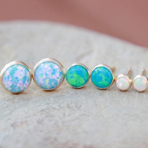 14K GOLD FILLED OPAL Stud Earrings  ~ Opal stud Earrings ~ Dainty Opal Earrings - Gemstone Earrings - pick your opal - stud earring