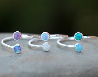 MULTI OPAL RING - Dual Opal Ring - October Ring - Mother's Ring - Adjustable Opal ring ~ Opal ring - Dual Adjustable Gemstone Ring