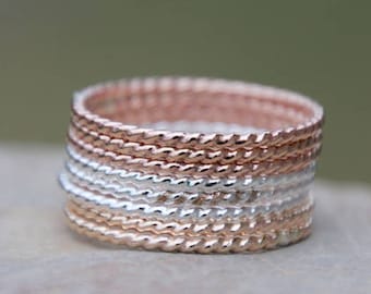 Twisted Stacking Rings - Rope Ring, Twisted Rings - Gold, Rose Gold, Sterling Silver, thin stacking rings, stacking rings, modern minimalist