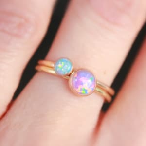 GOLD OPAL RING set - 4mm and 6mm opal ring -Opal Stacking Ring - Skinny Opal Ring - Colorful Opals - Choose your Opal - Gemstone Ring - Ring