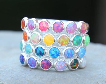 Eternity Opal Band - Multi Gemstone ring - Multi Stone Ring - Opal Stacking ring ~ Multiple gemstone ring ~ Opal ring -Sterling silver opal