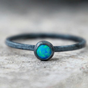 OXIDIZED OPAL RING - Opal Stacking ring ~ Opal ring - sterling opal ring - Gemstone Ring - black opal ring - stacking gemstone ring