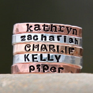 HAND STAMPED NAME rING Personalized Gold, silver, pink gold hammered rings kids name rings organic rings hand stamped rings image 1