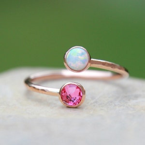 ANELLO CON DOPPIA PIETRA NATALE - Anello con doppia pietra preziosa in oro rosa - argento - oro - oro rosa - Anello con pietra natale regolabile - Anello regolabile in oro rosa