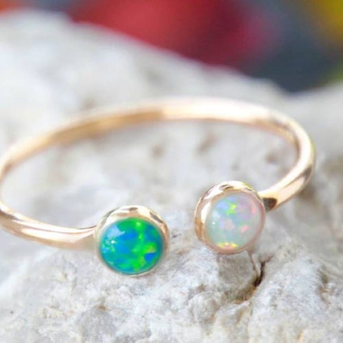 Gold Adjustable Opal Stacking Ring Gold Opal Ring - Etsy