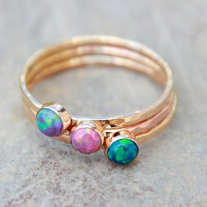 ROSE GOLD OPAL Stacking ring Opal ring Pink Gold Opal Ring Gemstone Ring October Ring stacking gemstone ring image 9