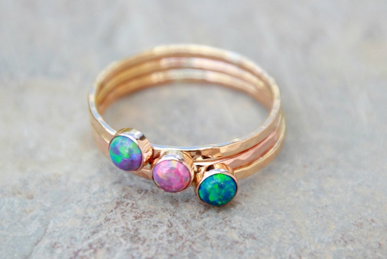 ROSE GOLD OPAL Stacking ring Opal ring Pink Gold Opal Ring Gemstone Ring October Ring stacking gemstone ring image 9