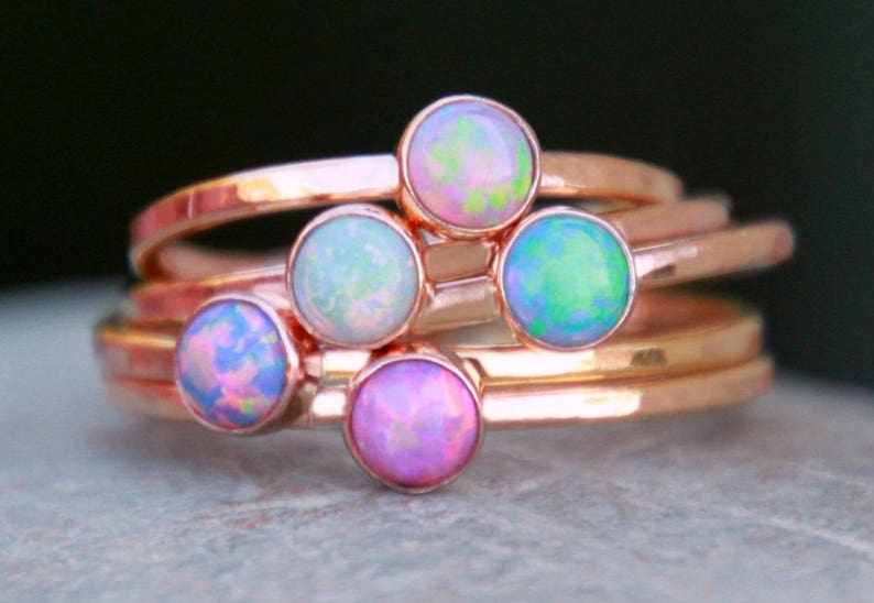 ROSE GOLD OPAL Stacking ring Opal ring Pink Gold Opal Ring Gemstone Ring October Ring stacking gemstone ring image 2