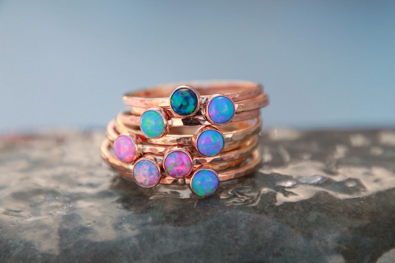 ROSE GOLD OPAL Stacking ring Opal ring Pink Gold Opal Ring Gemstone Ring October Ring stacking gemstone ring image 4