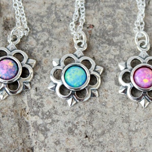 Sterling Silver Flower Opal Necklace - Opal Necklace - Flower Necklace - Gemstone necklace