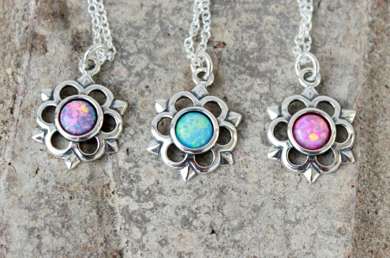 Sterling Silver Flower Opal Necklace Opal Necklace Flower | Etsy