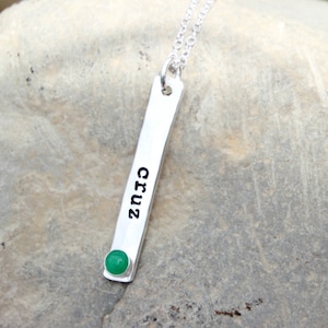 HAND STAMPED SILVER Bar Necklace- Gemstone Bar - Stamped Birthstone Bar Necklace - Gemstone Bar - Stamped Birthstone Bar - Stamped Name Bar