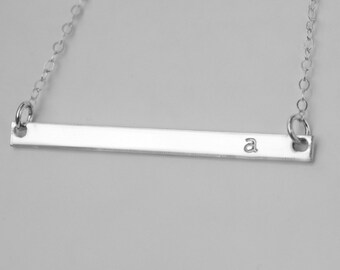 Personalized Silver Bar Necklace, Skinny Nameplate Necklace -Name Plate Necklace, Engraved Necklace, Personalized Silver Letter Initial