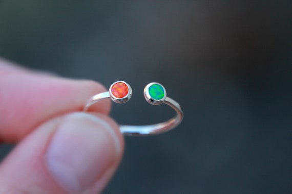 Adjustable Opal Stacking ring ~ Opal ring - STERLING SILVER Opal RING - Adjustable Gemstone Ring
